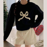Cute Bow Knitted O neck Long Sleeve Sweater
